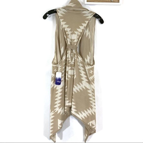 INDIGO Aztec Western blanket geometric waterfall sweater vest tan size M NWT - Picture 3 of 4